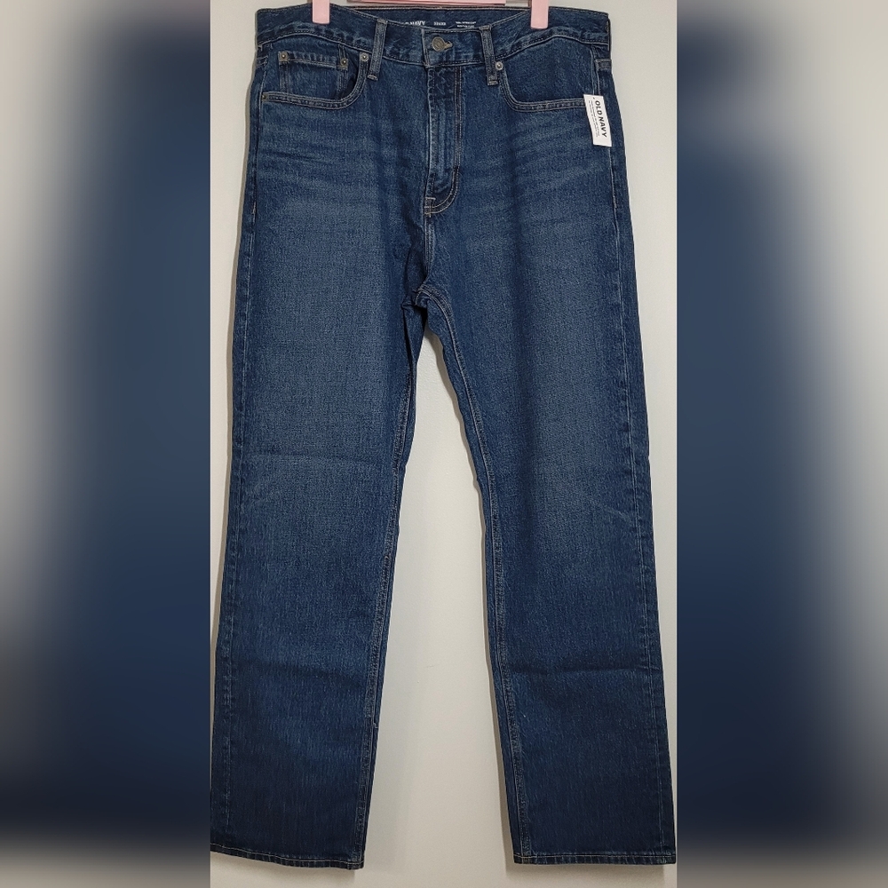 OLD Navy Men's Built In Flex Blue Denim Jeans Straight 33x32 NWT